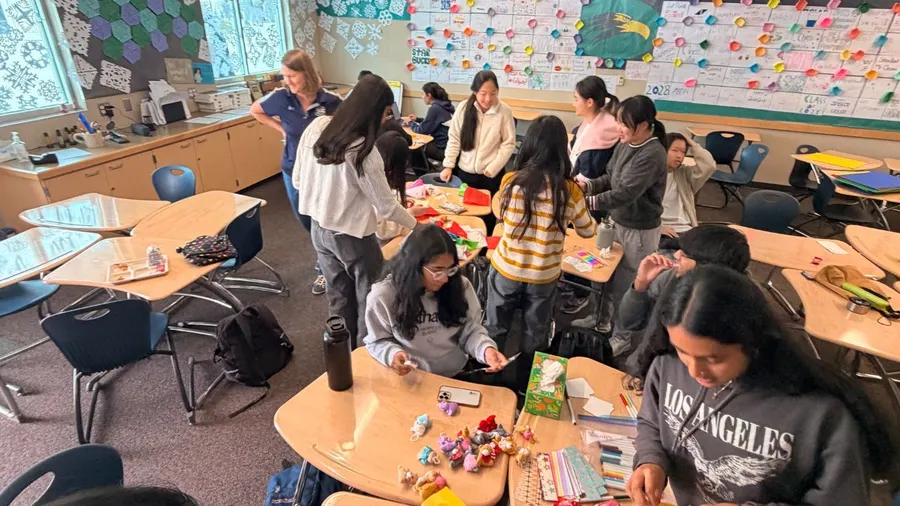 Del Norte students making cards during a club meeting