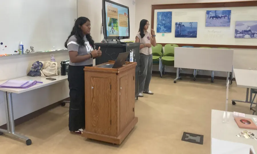 A volunteer speaks from the podium during the workshop